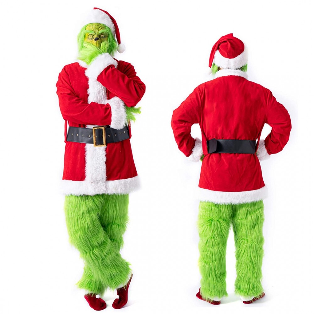 Deluxe Grinch Costume Adult Full Sets Fury Pants and Gloves - Luckyonesie