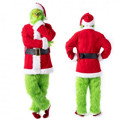 The Grinch Costume Adult Full Sets Halloween Santa Costume Outfit ...